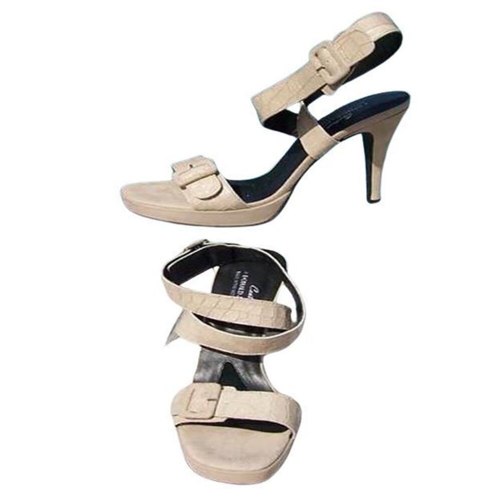 Donald Pliner Cream Champagne Suede Gator Leather Shoe New Ankle Wrap NWT $265